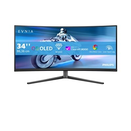 34" Philips EVNIA Ívelt OLED 34M2C6500/00 monitor (3440x1440, 21:9, 0,03ms, 2xHDMI+DP+4xUSB, áll. mag., Ambiglow)