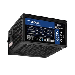 AKYGA tápegység (600 W, 80+, 12 cm ventilátor, 20+4 tűs csatlakozó, fekete)