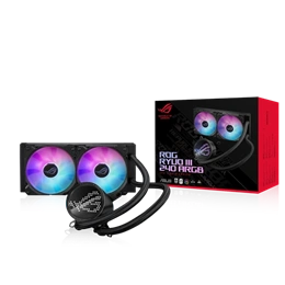 ASUS ROG RYUO III 240 vízhűtés (240 mm, 2x120 mm ventilátor, PWM, max 2200 RPM, max 36,45 dBA, ARGB, fekete)