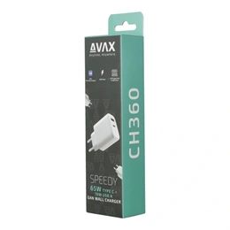 AVAX CH360 Speedy fali töltő (65W USB-C PD, 18W USB-A QC, GaN, USB-C+USB-A csatlakozó, fehér)