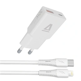 AVAX CH6414 fali töltő és Lightning kábel (30W GaN USB-C, 27W Lightning kábel 1,5m, fehér)