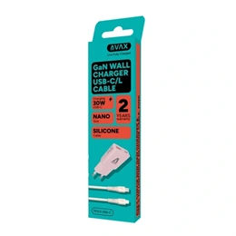 AVAX CH6418 fali töltő csomag (30W GaN USB-C, Lightning kábel 1,5m 27W, szilikon, fehér)