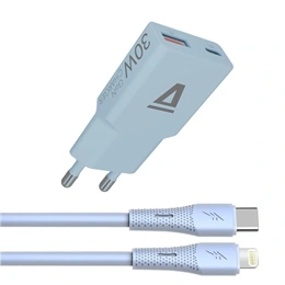 Avax CH6416 hálózati töltő + Lightning kábel (30W, USB-C - Lightning 1,5m, szilikon, GaN, fehér)