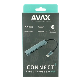 Avax HB601 CONNECT+ USB hub (Type-C, 4x USB 3.0, fekete)