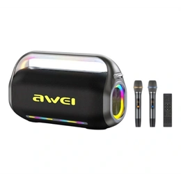 Awei KT20 bluetooth hordozható hangszóró (v5.3, 400w, 30000mAh, LED fény, karaoke szett, microSD/aux/USB, fekete)