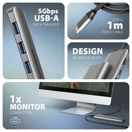 Axagon HMC-5H USB-C 5Gbps 5in1 hub Ezüst