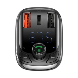 Baseus Bluetooth FM transmitter autós töltő (2 USB, Type-C aljzat, 36W, PD gyorstöltés 4.0, microSD kártyaolvasó, fekete