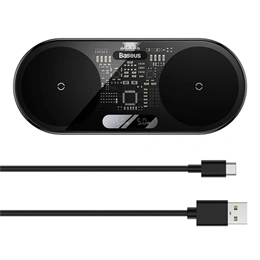Baseus Digital LED Display 2in1 vezeték nélküli töltő (20W, Qi, digitális kijelző, USB Type-C bemenet, USB Type-A–USB Ty