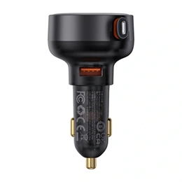 Baseus Enjoyment Pro autós töltő (55W, 1×USB Type-A, 1×Lightning kihúzható kábel 70 cm, QC3.0, aranyozott érintkezők, fe