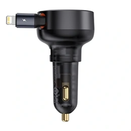 Baseus Enjoyment Pro autós töltő (55W, 1×USB Type-A, 1×Lightning kihúzható kábel 70 cm, QC3.0, aranyozott érintkezők, fe