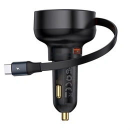 Baseus Enjoyment Pro autós töltő (60W, 1× USB Type-A, kihúzható USB Type-C kábel 70 cm, PD 3.0, fekete)