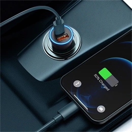 Baseus Golden Contactor Max autós gyorstöltő type-c+usb aljzat (60w, 1×USB Type-A + 1×USB Type-C, pd gyorstöltés, szürke