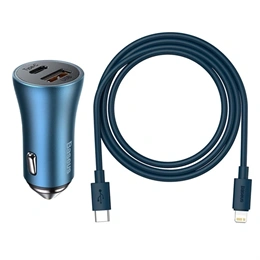 Baseus Golden Contactor Pro autós töltő (40W, USB Type-A + USB Type-C, 20W USB Type-C iPhone kábel 1 m, PD, kék)