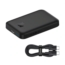 Baseus Magnetic Mini Air vésztöltő (6000mAh, 20W gyorstöltés, vezeték nélküli, mágneses, Type-C kábel, fekete)