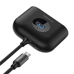 Baseus Square Round 4in1 USB Type-A HUB (1×USB 3.0, 3×USB 2.0, Micro USB 5 V tápcsatlakozó, 1 m, fekete)