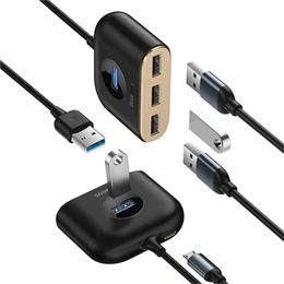 Baseus Square Round 4in1 USB Type-A HUB (1×USB 3.0, 3×USB 2.0, Micro USB 5 V tápcsatlakozó, 1 m, fekete)