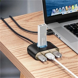 Baseus Square Round 4in1 USB Type-A HUB (1×USB 3.0, 3×USB 2.0, Micro USB 5 V tápcsatlakozó, 1 m, fekete)