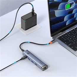 Baseus UltraJoy Hub Air type-c hub 5in1 (type-c dugó, 1×HDMI 4K@60Hz, 2×USB-A 3.0 5Gbps, 1×USB-C PD 100W, RJ45 1Gbps, 22