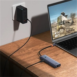 Baseus UltraJoy type-c hub 6in1 (3xUSB-A 3.0 5Gbps, HDMI 4K@30Hz, USB-C PD 100W, RJ45 1Gbps, 22cm, szürke)