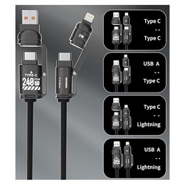 Blackbird Extreme adatkábel 4in1 (USB-A / USB-C / Lightning, 50-200 cm, fekete)