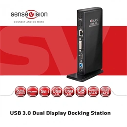 Club3D CSV-3242HD USB Gen1 dupla kijelzős dokkoló (HDMI, DVI-I, 4×USB2.0, 2×USB Gen1 Type-A, USB Type-B bemenet, RJ45 Gi