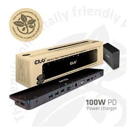 Club3D USB Type-C dokkoló (3× USB-C 3.2 Gen1, 4× USB-A, HDMI, DisplayPort, VGA, microSD/SD, Gigabit LAN, 3,5 mm jack, PD