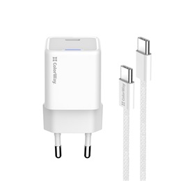 ColorWay AC töltő GaN Mini 25W (PD, PPS, USB-C, Type-C kábel, CW-CHS052PDC-WT, fehér)