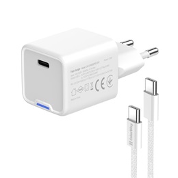 ColorWay AC töltő GaN Mini 25W (PD, PPS, USB-C, Type-C kábel, CW-CHS052PDC-WT, fehér)