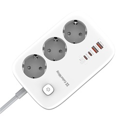 ColorWay CW-CHE34PDW túlfeszültségvédő elosztó (kapcsolóval, 3 aljzat, 4 USB: 2 USB-A, 2 USB-C, 2 m, 65W, fekete)