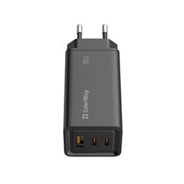 ColorWay GaN3 Pro Power Delivery töltő (65W, USB-A + 2× USB Type-C, PD 3.0, fekete)