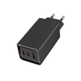 ColorWay GaN3 Pro Power Delivery töltő (65W, USB-A + 2× USB Type-C, PD 3.0, fekete)