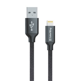 ColorWay USB adat- és töltőkábel (USB dugó / Lightning dugó, 2,1 A, 1 m, fekete)