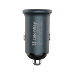 ColorWay autós töltő CW-CHA028PD-GR (1x USB-C PD 20W, 3A, bemenet 12-24V, szürke)