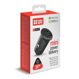 ColorWay autós töltő CW-CHA029PD-GR (2x USB, Type-C PD20W + USB QC3.0, 38W, szürke)