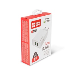 Colorway hálózati töltő (2x USB, Quick Charge 3.0, 36W, fehér, CW-CHS017Q-WT, univerzális)