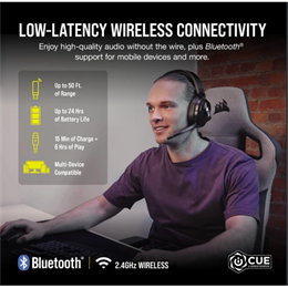 Corsair HS55 vezeték nélküli gaming fejhallgató (7.1 térhatás, mikrofon, fekete)
