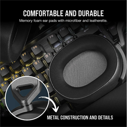 Corsair HS65 Surround vezetékes mikrofonos fejhallgató (Dolby Audio, jack 3,5mm/USB, 50mm, 1,8m kábel, fekete)