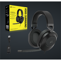 Corsair HS65 Surround vezetékes mikrofonos fejhallgató (Dolby Audio, jack 3,5mm/USB, 50mm, 1,8m kábel, fekete)