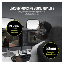 Corsair Virtuoso Wireless XT vezeték nélküli headset (Dolby Atmos, RGB világítás, mikrofon, 50 mm meghajtó, 15 óra üzemi