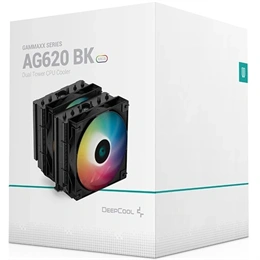 DeepCool AG620 BK ARGB CPU hűtő (2x120 mm ventilátor, PWM, max 1850 rpm, 29,4 dBA, hidraulikus csapágy, fekete)