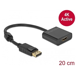 Delock DisplayPort 1.2 > HDMI aktív átalakító (1 x DisplayPort dugó / 1 x HDMI-A hüvely, 20 cm, 4K@30Hz, fekete)