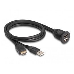 Delock HDMI 2.0 USB-A 2.0 -> HDMI 2.0 USB-A 2.0 M/F adatkábel hosszabbító 1m fekete