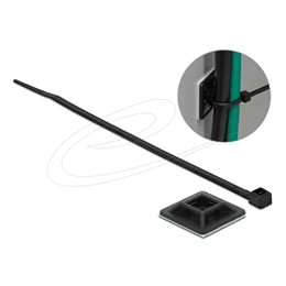 Delock kábelkötegelő talp (kábelkötegelővel, öntapadós talp, talp 28 x 28 mm, kábelkötegelő 300 mm x 3,4 mm,, (fehér)