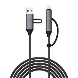 Devia Extreme adat- és töltőkábel (USB-A - C dugó / Lightning, 1,5 m, PD 60W, fekete)