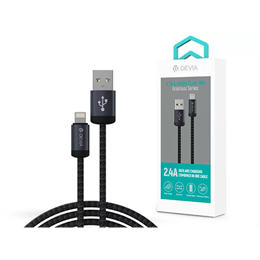 Devia Gracious v2 adat- és töltőkábel (USB / Lightning dugó, 12W, 1 m, fekete)