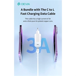 Devia Smart Series 30W GaN hálózati adapter (Type-C csatlakozó, Type-C és Lightning kábel 1 m, PD, QC, PPS támogatás, fe