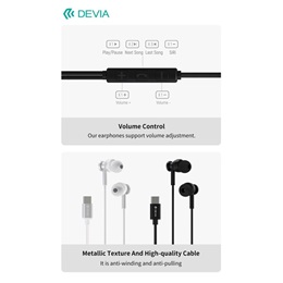 Devia Smart Series M1 Metal in-ear sztereó fülhallgató (USB-C, mikrofon, 10 mm hangszóró, 120 cm kábel, ezüst)