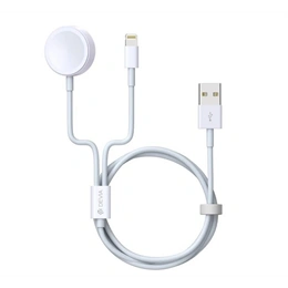 Devia Smart töltőkábel 2in1 (USB-Lightning, Apple Watch töltő, vezeték nélküli, PD gyorstöltő, 120cm, fehér)
