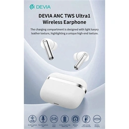 Devia TWS Ultra1 bluetooth fejhallgató sztereó (v5.4, ANC, mikrofon, vezeték nélküli töltés, 32 óra lejátszás, Type-C, f