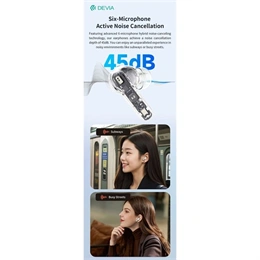 Devia TWS Ultra1 bluetooth fejhallgató sztereó (v5.4, ANC, mikrofon, vezeték nélküli töltés, 32 óra lejátszás, Type-C, f